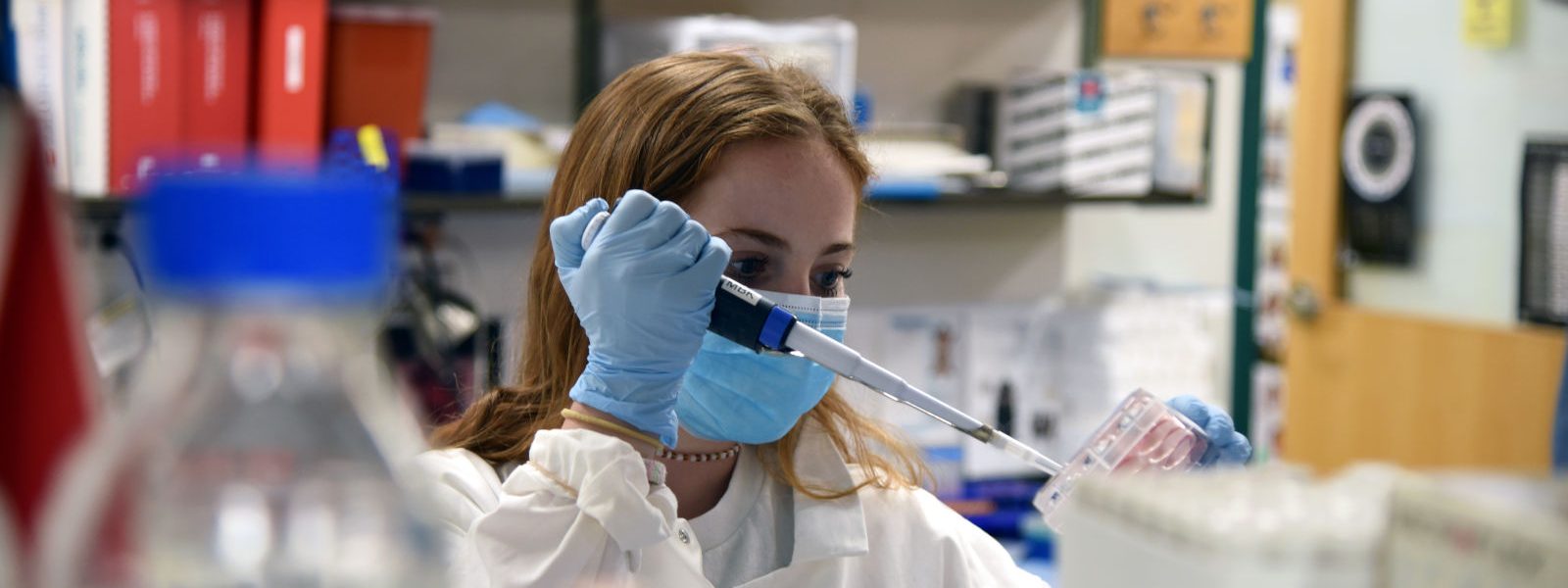 Abigail Interrante, an undergraduate student studying in the Department of Nutritional Sciences in the College of Agriculture, Health and Natural Resources, works in a lab in the Advanced Technology Laboratory. June 6, 2022. (Jason Sheldon/UConn Photo)